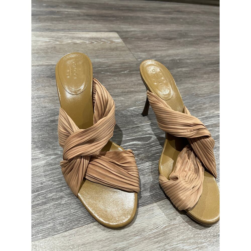 Gucci Nocciola Pleated Brown Tan Nude Slip on Heels Size 39 C - Picture 2 of 5